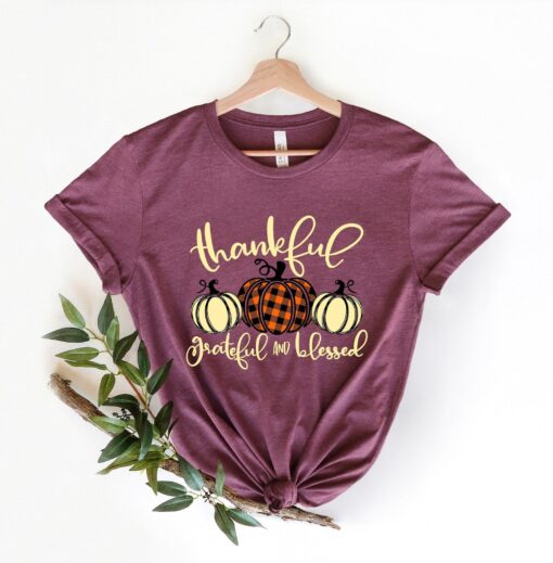 Thankful Grateful Blessed Shirt, Thanksgiving T-Shirt, Buffalo Plaid Thanksgiving Shirt, Thanksgiving Family Shirts