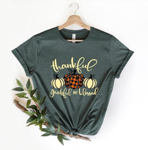 Thankful Grateful Blessed Shirt, Thanksgiving T-Shirt, Buffalo Plaid Thanksgiving Shirt, Thanksgiving Family Shirts