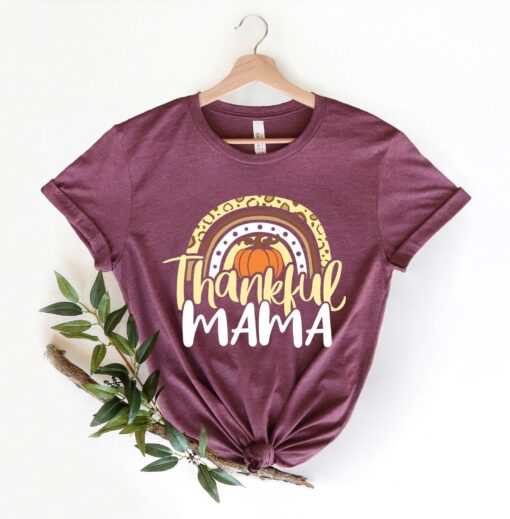 Thankful Rainbow Pumpkin Mama Shirt, Cute thanksgiving tee, Thanksgiving Vacation Shirt, Family Thanksgiving Shirt