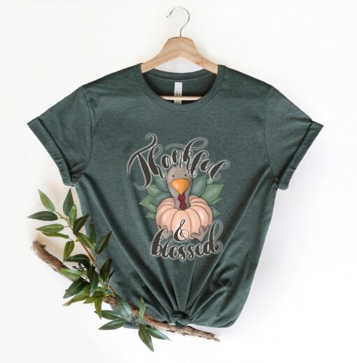 Thankful Blessed Shirt, Thanksgiving T-Shirt, Cute Turkey Thanksgiving Shirt, Thanksgiving Family Shirts