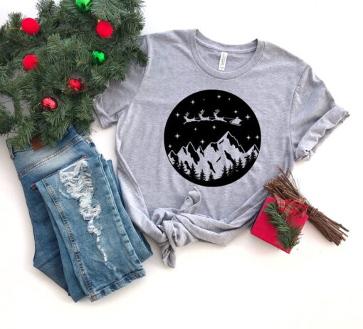 Mountain Christmas Shirt, Deer Mountain Forest Shirt, Deer Shirts for Gift, Graphic Tee