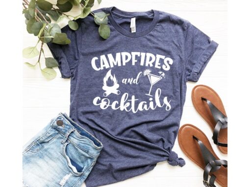 Campfires And Cocktails, Camping Shirt, Camp Lover Gift, Happy Camping T-shirt, Camper Gift, Camp Life Shirt