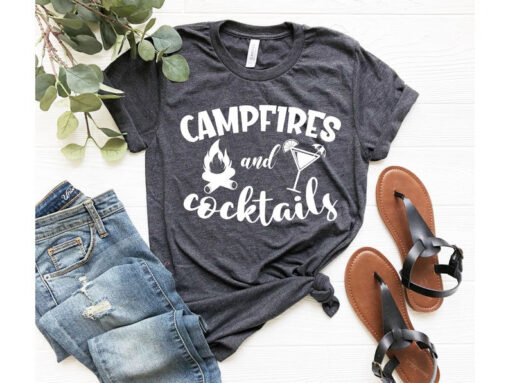 Campfires And Cocktails, Camping Shirt, Camp Lover Gift, Happy Camping T-shirt, Camper Gift, Camp Life Shirt