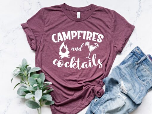 Campfires And Cocktails, Camping Shirt, Camp Lover Gift, Happy Camping T-shirt, Camper Gift, Camp Life Shirt