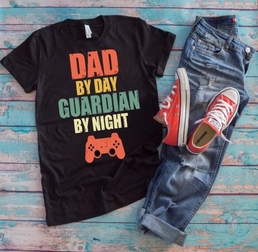 Gamer Dad Shirt | Dad By Day Guardian By Night | Funny Video Game Lover Father's Day Gift