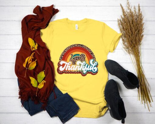 Leopard Turkey Shirt, Thanksgiving Shirt, Thankful Shirt, Rainbow Thankful Turkey Shirt, Family Matching Shirt