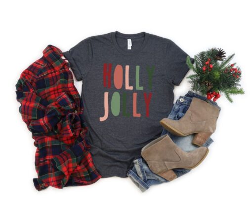 Retro Christmas Shirt, Holly Jolly Shirt, Pink Christmas Shirt, Christmas T-Shirt, Holiday Shirt