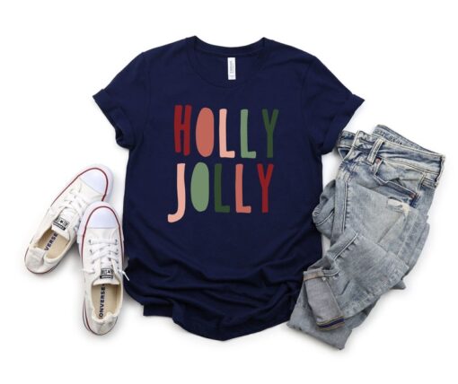 Retro Christmas Shirt, Holly Jolly Shirt, Pink Christmas Shirt, Christmas T-Shirt, Holiday Shirt