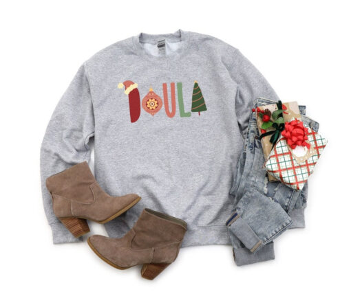 Holiday Doula Sweatshirt, Retro Doula Christmas Sweatshirt, Holiday Pullover for Doula, Midwife Sweatshirt