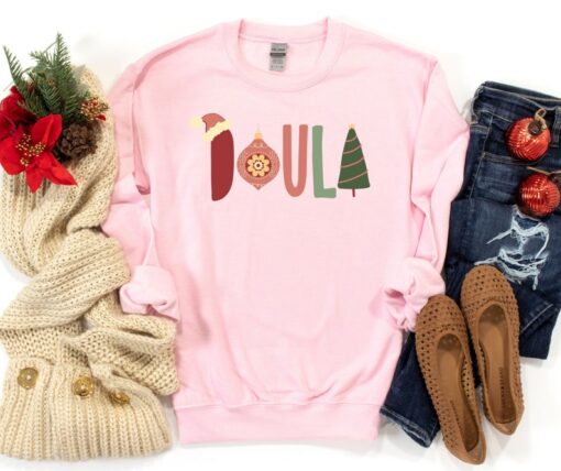 Holiday Doula Sweatshirt, Retro Doula Christmas Sweatshirt, Holiday Pullover for Doula, Midwife Sweatshirt