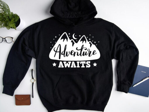 Adventure Awaits Hoodie Sweatshirt, Backpacking Hoodie, Adventure Hoodie, Camping Hoodie, Nature lover gift