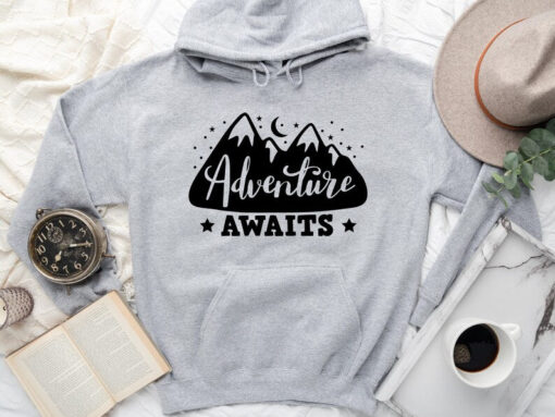 Adventure Awaits Hoodie Sweatshirt, Backpacking Hoodie, Adventure Hoodie, Camping Hoodie, Nature lover gift