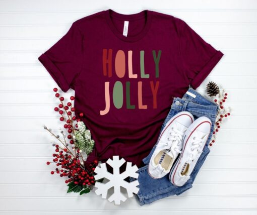 Retro Christmas Shirt, Holly Jolly Shirt, Pink Christmas Shirt, Christmas T-Shirt, Holiday Shirt