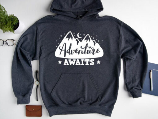 Adventure Awaits Hoodie Sweatshirt, Backpacking Hoodie, Adventure Hoodie, Camping Hoodie, Nature lover gift