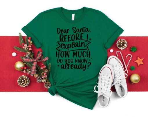 Dear Santa Shirt, Funny Christmas Shirt, Naughty Joyful Mistletoe Blessing Friends Snow Noel Shirt, Christmas Winter Shirt