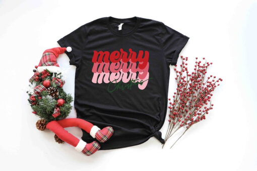 Merry Christmas Retro Shirt, Merry Christmas Typography Shirt, Joyful Believe Blessing Friends Snow Noel Shirt