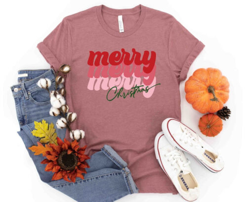 Merry Christmas Retro Shirt, Merry Christmas Typography Shirt, Joyful Believe Blessing Friends Snow Noel Shirt