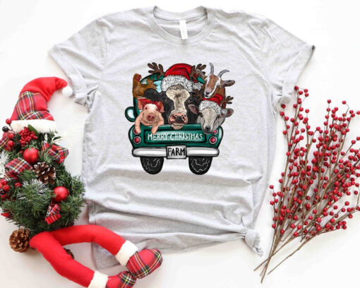 Farm Animals Christmas Shirt, Merry Christmas Heifers Tee, Christmas Cow T-shirt