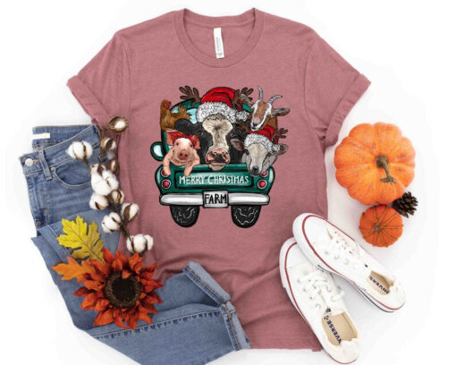 Farm Animals Christmas Shirt, Merry Christmas Heifers Tee, Christmas Cow T-shirt