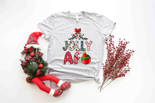 Jolly AF Funny Christmas Holiday Tee Shirt, Jolliest Shirt, Funny Christmas Shirt, Humorous Christmas