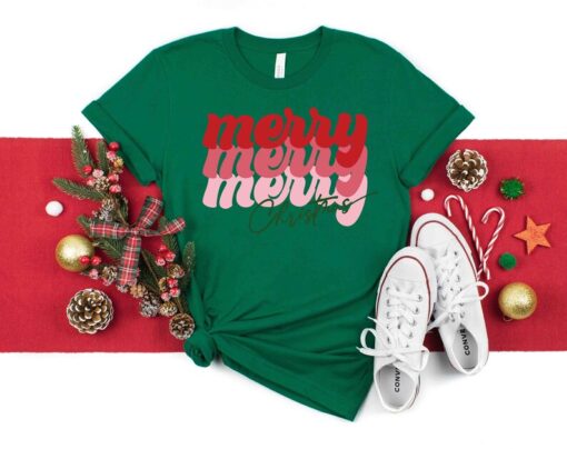 Merry Christmas Retro Shirt, Merry Christmas Typography Shirt, Joyful Believe Blessing Friends Snow Noel Shirt