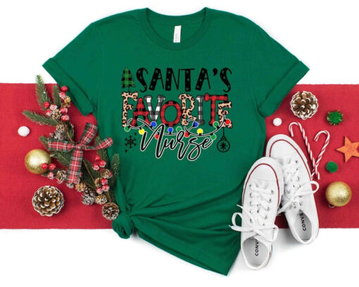 Santa's Favorite Nurse Shirt, Nurse Shirt, Cute Santa Tee, Christmas Shirt, Merry Christmas Shirt, Christmas Gift for Her