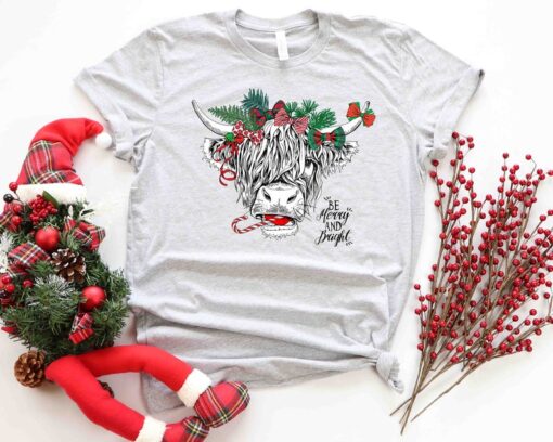 Cow Christmas Shirt, Merry Christmas Heifers Tee, Christmas Cow T-Shirt, Highland Cow Farm Christmas T-Shirt