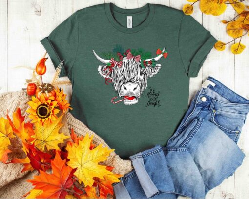 Cow Christmas Shirt, Merry Christmas Heifers Tee, Christmas Cow T-Shirt, Highland Cow Farm Christmas T-Shirt