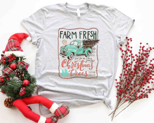 Farm Fresh Christmas Trees Truck Shirt, Christmas T-shirt, Christmas Family, Christmas Gift, Christmas Truck Family Shirts