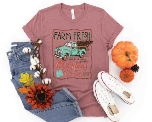 Farm Fresh Christmas Trees Truck Shirt, Christmas T-shirt, Christmas Family, Christmas Gift, Christmas Truck Family Shirts