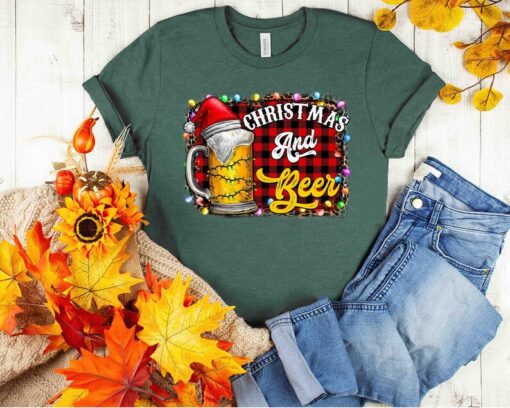 Christmas and Beer Shirt, Funny Christmas Shirt, Humorous Christmas New Year Santa Shirt