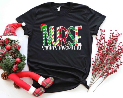 Nurse Santa's Favorite Elf Shirt, Nurse Shirt, Cute Santa Tee, Christmas Shirt, Merry Christmas Gift for Nurse