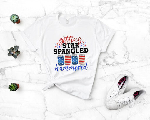 Getting Star Spangled Hammered 4th Of July Tee,Stars and Stripes Shirt,Boom Bitch Shirts,Stars Peace and Stripes Retro