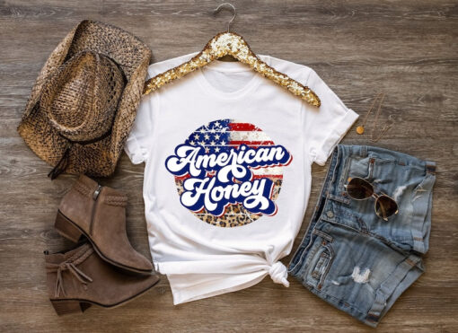 American Honey Leopard Flag Shirt,American Honey Tee, Retro 4th Of July Shirt, Happy 4th Of July, Memorial Day Shirt