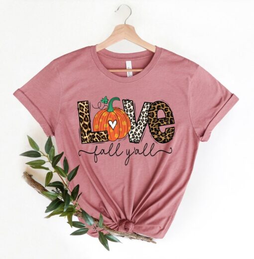 Love Fall Y'All Shirt, Leopard Print Fall Shirt, Thanksgiving, Peace Love Thanksgiving, Family Thanksgiving Shirt