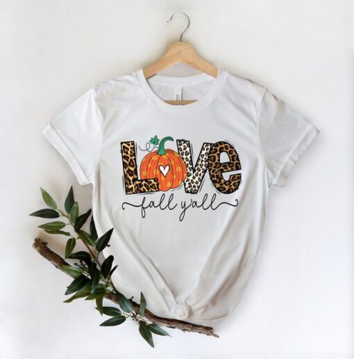 Love Fall Y'All Shirt, Leopard Print Fall Shirt, Thanksgiving, Peace Love Thanksgiving, Family Thanksgiving Shirt