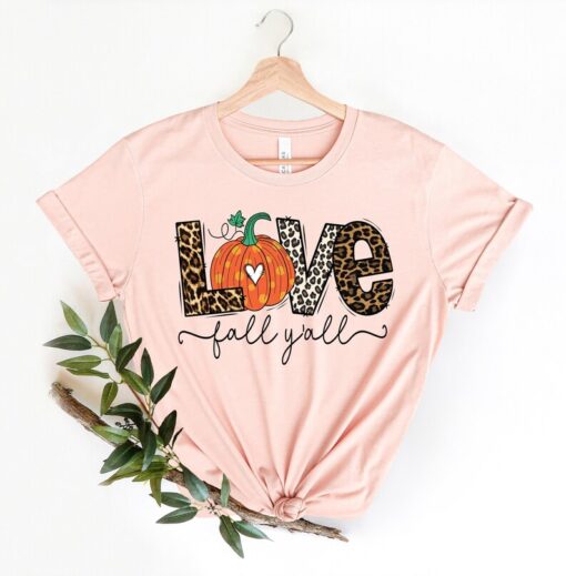 Love Fall Y'All Shirt, Leopard Print Fall Shirt, Thanksgiving, Peace Love Thanksgiving, Family Thanksgiving Shirt