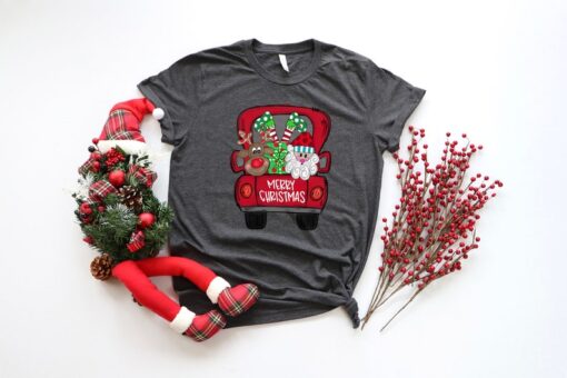 Merry Christmas Trees Truck Shirt, Christmas T-shirt, Christmas Family, Red Truck Shirt, Christmas Gift