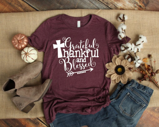 Thankful Grateful Blessed Shirt, Pumpkin Tee, Buffalo Plaid Thanksgiving Shirt, Thanksgiving Family Shirt