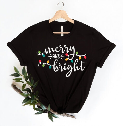 Merry and Bright Shirt, Christmas Lights Shirt, Gift for Christmas, Family Christmas Shirts, Merry Christmas Shirt