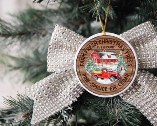 Farm Fresh Christmas Tree Pine Spruce Fir Cedar Ornament, Custom Christmas Ornament, Memorial Ornament, Family Tree Keepsake