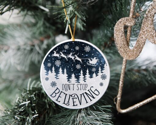 Don't Stop Believing Ornament, Custom Christmas Ornament, Memorial Ornament, Custom Family Tree Keepsake, Ceramic Ornament