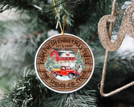 Farm Fresh Christmas Tree Pine Spruce Fir Cedar Ornament, Custom Christmas Ornament, Memorial Ornament, Family Tree Keepsake