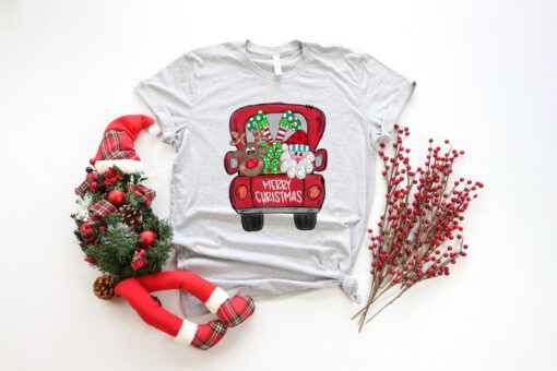 Merry Christmas Trees Truck Shirt, Christmas T-shirt, Christmas Family, Red Truck Shirt, Christmas Gift