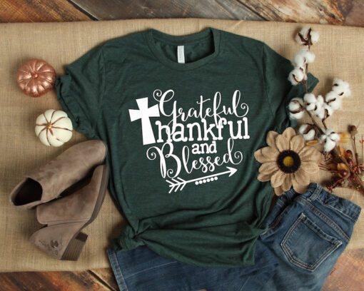 Thankful Grateful Blessed Shirt, Pumpkin Tee, Buffalo Plaid Thanksgiving Shirt, Thanksgiving Family Shirt