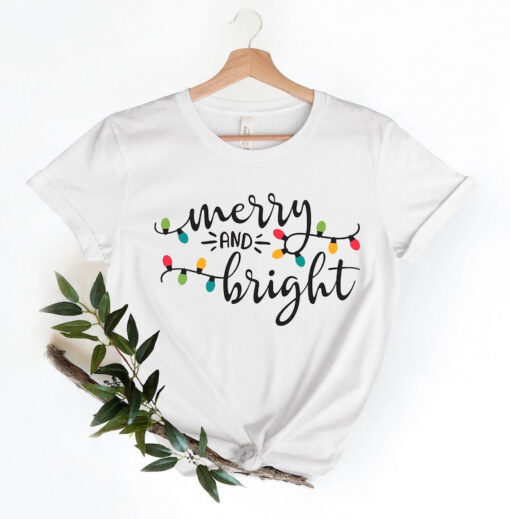 Merry and Bright Shirt, Christmas Lights Shirt, Gift for Christmas, Family Christmas Shirts, Merry Christmas Shirt