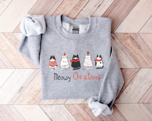 Meowy Christmas Sweatshirt, Christmas Cat Shirt, Merry Christmas, Cat Lover Shirt, Christmas Gift