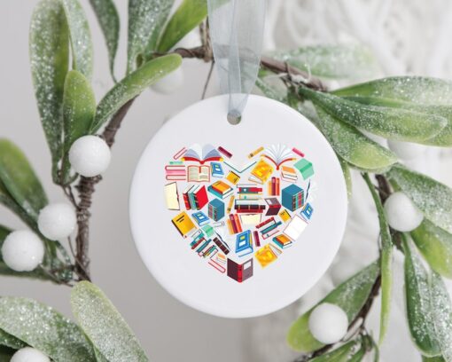 Book Love Ornament, Custom Christmas Ornament, Gift For Bookworm, Family Tree Keepsake, Ceramic Ornament, Christmas Gift