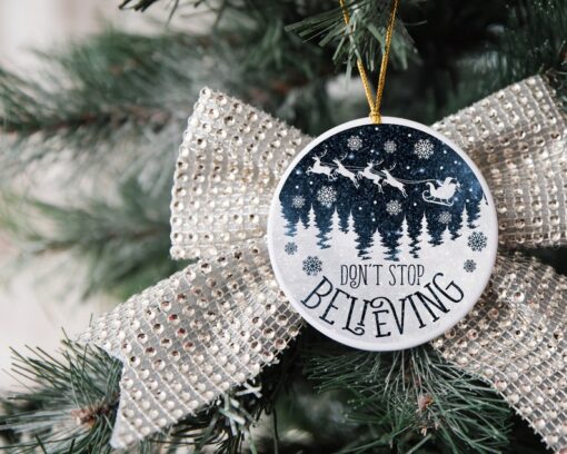 Don't Stop Believing Ornament, Custom Christmas Ornament, Memorial Ornament, Custom Family Tree Keepsake, Ceramic Ornament