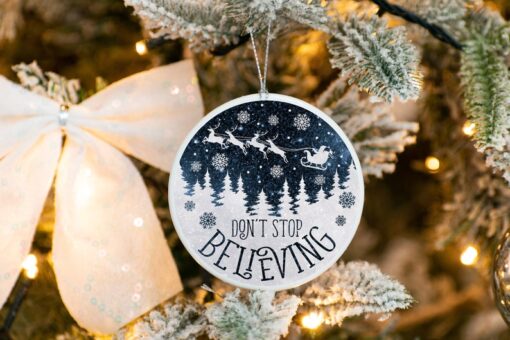 Don't Stop Believing Ornament, Custom Christmas Ornament, Memorial Ornament, Custom Family Tree Keepsake, Ceramic Ornament